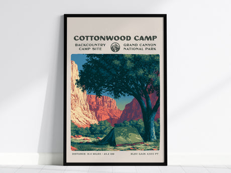 Cottonwood Camp, Grand Canyon National Park Poster | Camper Gift | Backcountry Canyon Trail Wall Art — framed wall art, 24x36