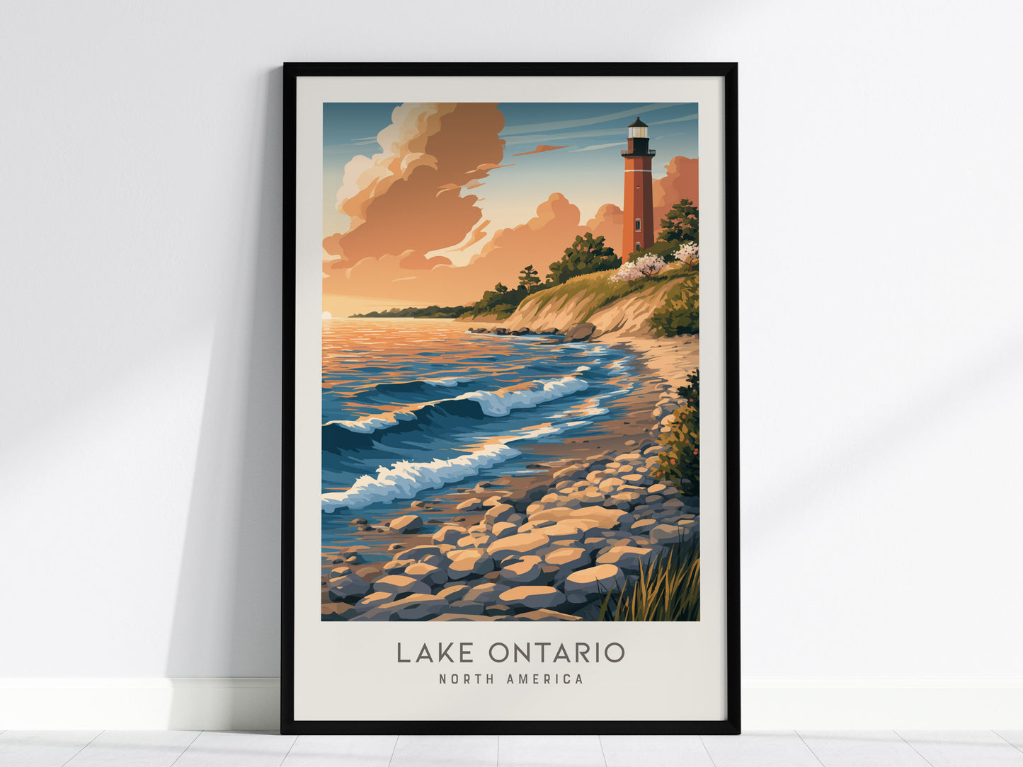Lake Ontario Matte Border Poster | North America Travel Wall Art — framed wall art, 24x36 in