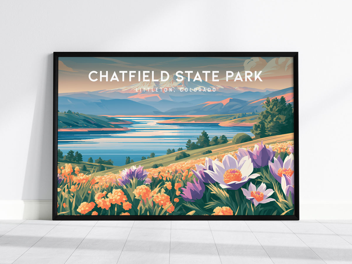 Chatfield State Park Landscape Poster | Littleton, Colorado Vacation Wall Art — framed wall art, 24x36 in