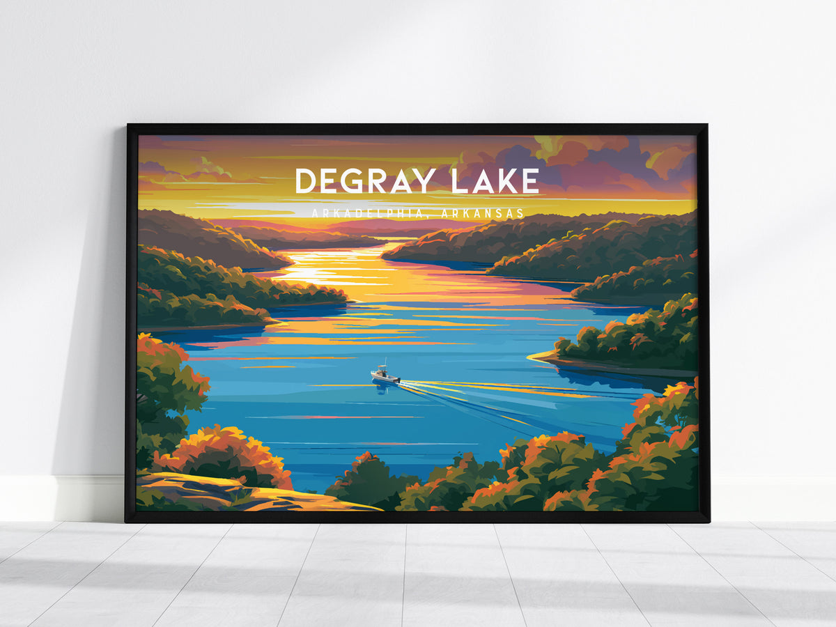DeGray Lake Landscape Poster | Arkadelphia, Arkansas Vacation Wall Art — framed wall art, 24x36 in
