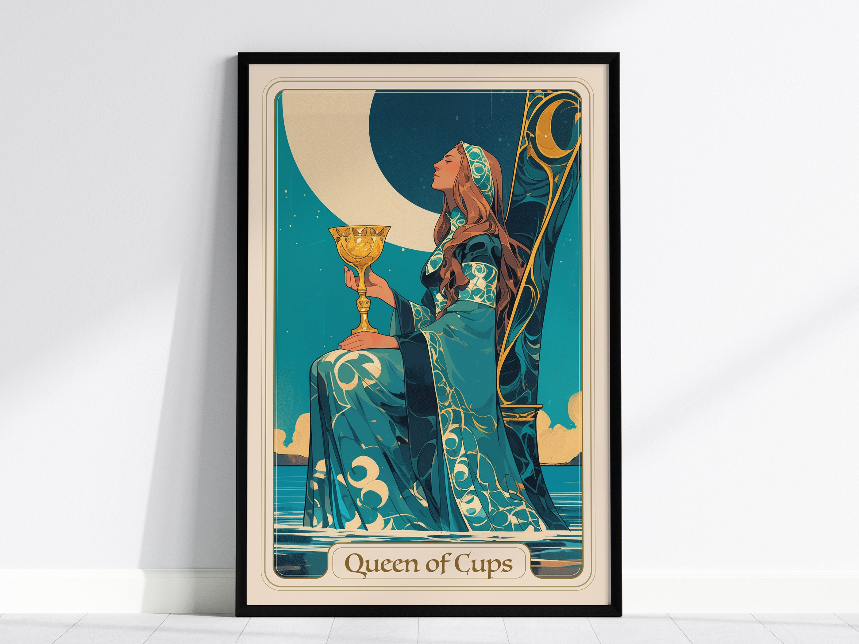 Queen of Cups Poster | Mystical Moonlit Tarot Wall Art | Swell Scenes