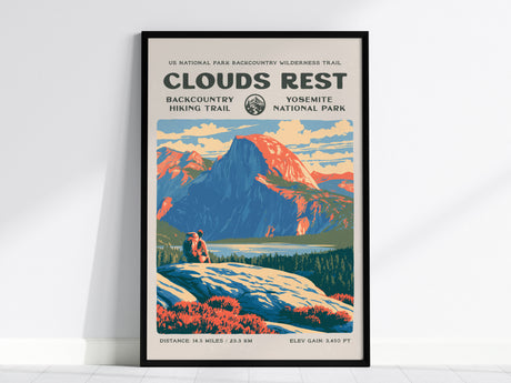 Clouds Rest, Yosemite Poster | Hiker Gift | Above the Granite Horizon Wall Art — framed wall art, 24x36 in