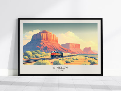 Winslow Landscape Matte Border Poster | Arizona Route 66 Vacation Wall Art — framed wall art, 24x36 in
