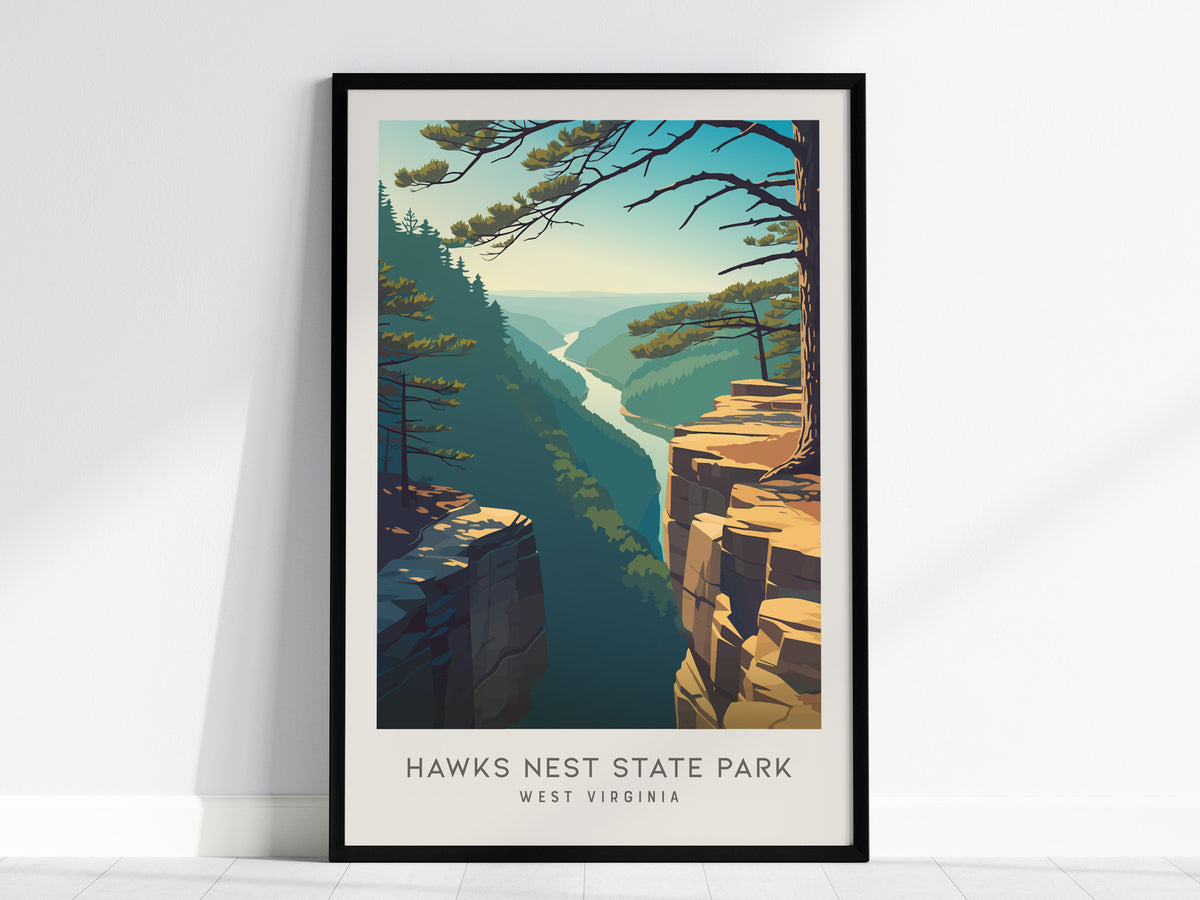Hawks Nest State Park Matte Border Poster | West Virginia Destination Print Travel Wall Art — framed wall art, 24x36 in