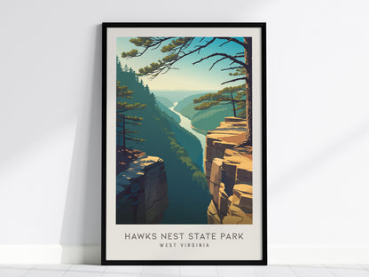 Hawks Nest State Park Matte Border Poster | West Virginia Destination Print Travel Wall Art — framed wall art, 24x36 in