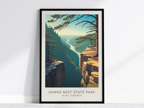 Hawks Nest State Park Matte Border Poster | West Virginia Destination Print Travel Wall Art — framed wall art, 24x36 in