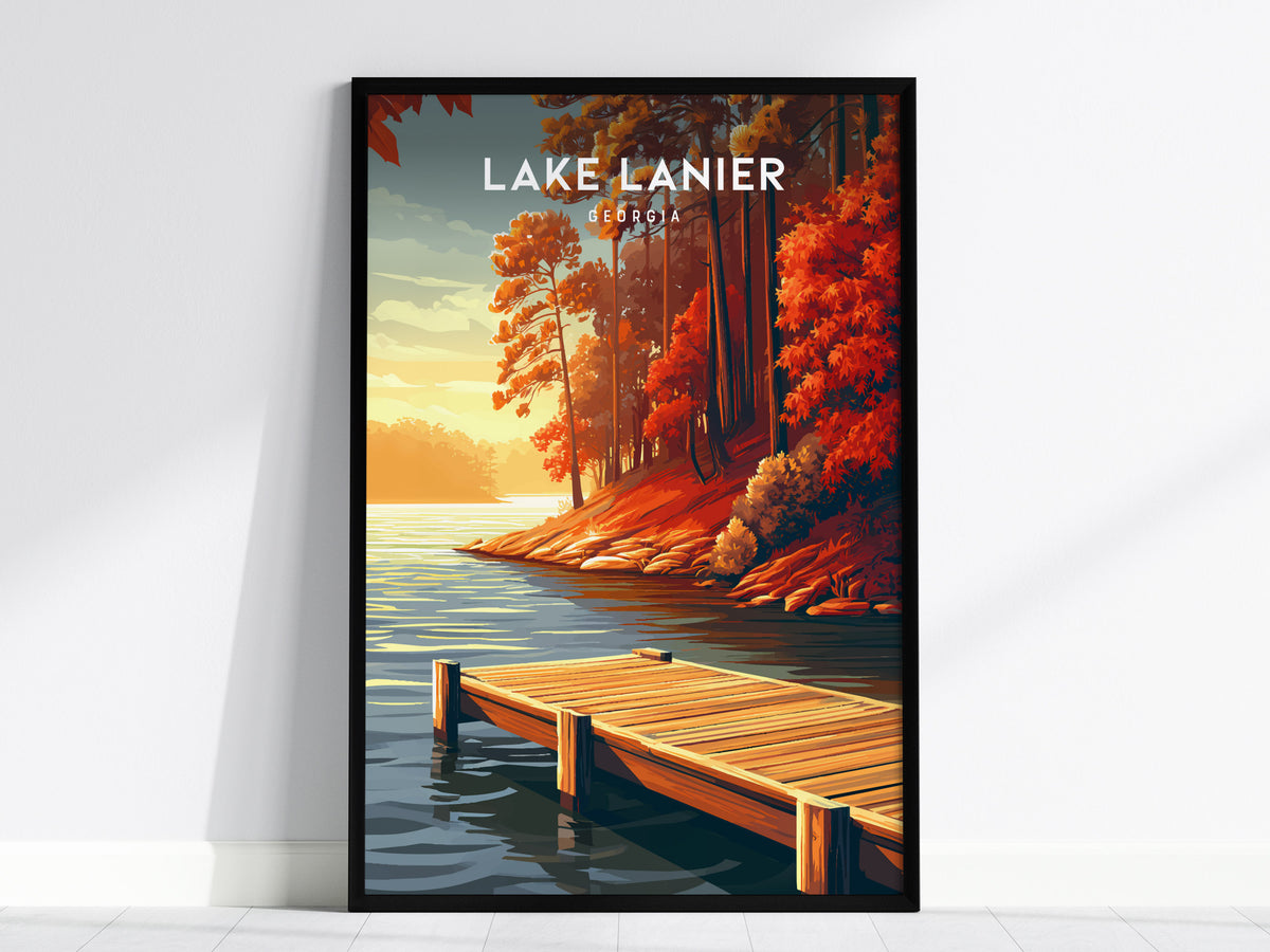 Lake Lanier, Georgia Poster | Serene Lakeside Vacation Wall Art — framed wall art, 24x36 in