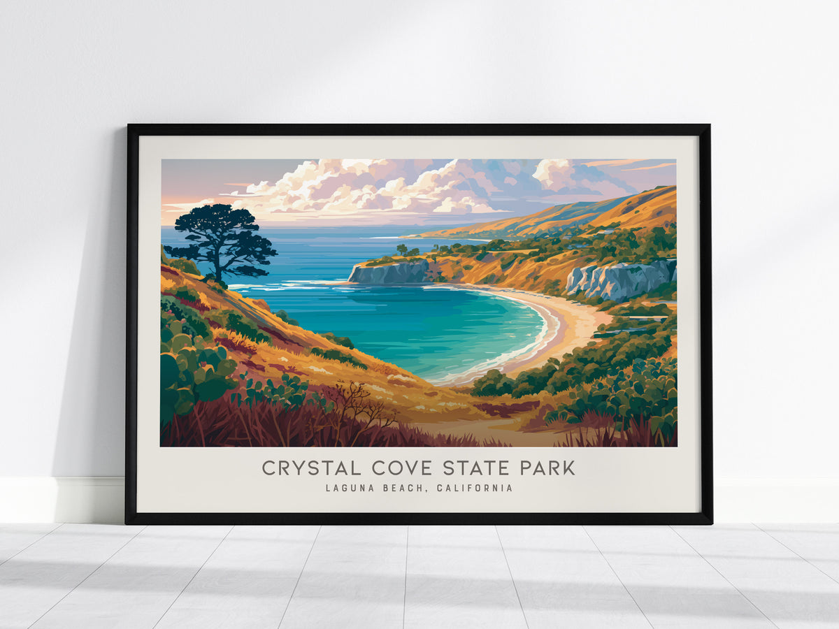 Crystal Cove State Park Landscape Matte Border Poster | Beach House Decor Laguna Beach, California Vacation Wall Art — framed