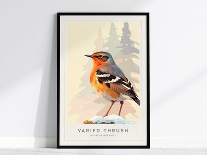 Varied Thrush, Ixoreus naevius Poster | Bold Forest Songbird Nature Poster Wall Art — framed wall art, 24x36 in