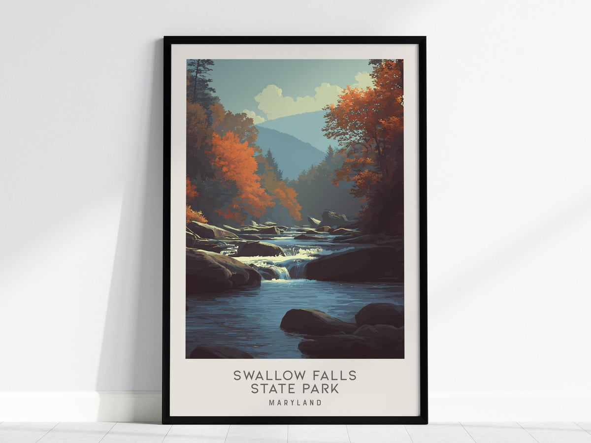 Swallow Falls State Park Matte Border Poster | Maryland Travel Wall Art — framed wall art, 24x36 in