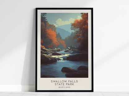 Swallow Falls State Park Matte Border Poster | Maryland Travel Wall Art — framed wall art, 24x36 in