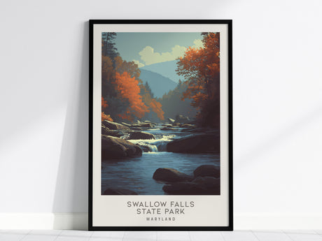 Swallow Falls State Park Matte Border Poster | Maryland Travel Wall Art — framed wall art, 24x36 in