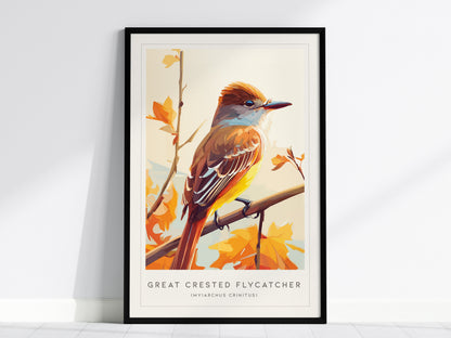 Great Crested Flycatcher Poster | Woodland Songbird Nature Wall Art — framed wall art, 24x36 in