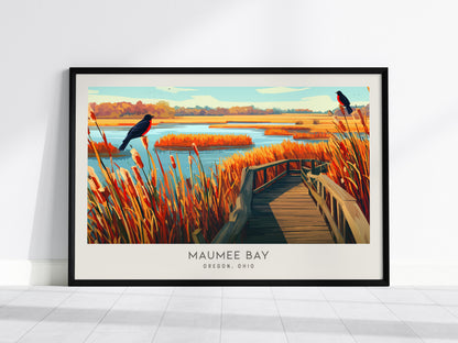 Maumee Bay Landscape Matte Border Poster | Oregon, Ohio Destination Print Travel Wall Art — framed wall art, 24x36 in