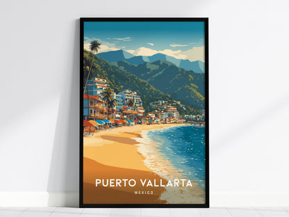 Puerto Vallarta, Mexico Poster | Tropical Beach Print Coastal Wall Art — framed wall art, 24x36 in