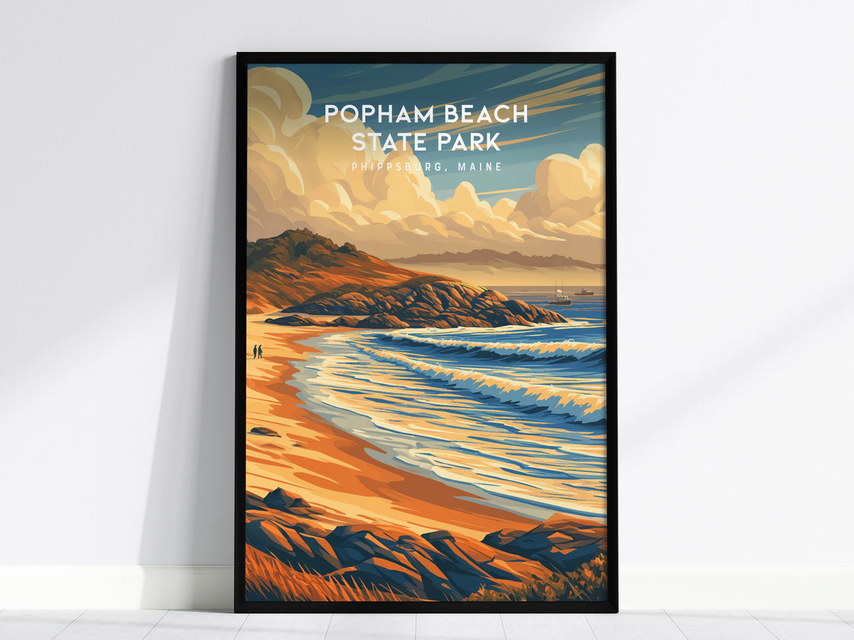 Popham Beach State Park, Phippsburg, Maine Poster | Destination Print Beach House Decor Wall Art — framed wall art, 24x36 in