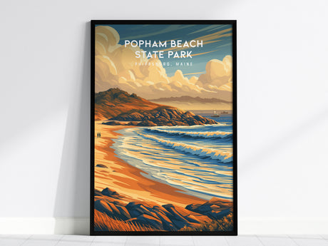 Popham Beach State Park, Phippsburg, Maine Poster | Destination Print Beach House Decor Wall Art — framed wall art, 24x36 in