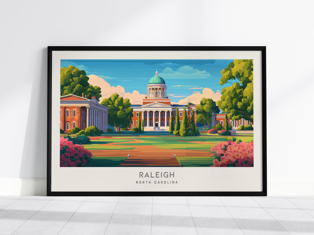 Raleigh Landscape Matte Border Poster | North Carolina Travel Wall Art — framed wall art, 24x36 in