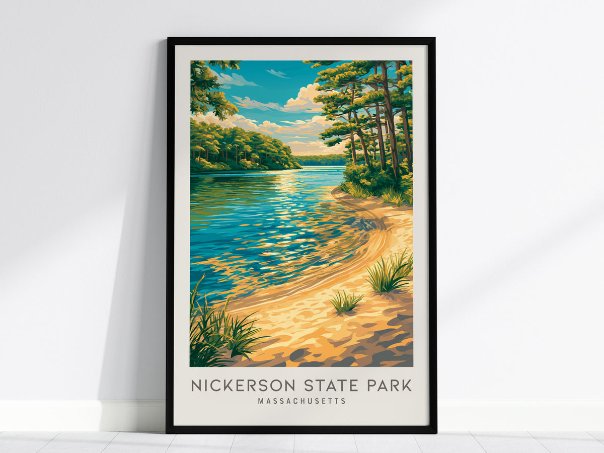 Nickerson State Park Matte Border Poster | Massachusetts Destination Print Travel Wall Art — framed wall art, 24x36 in