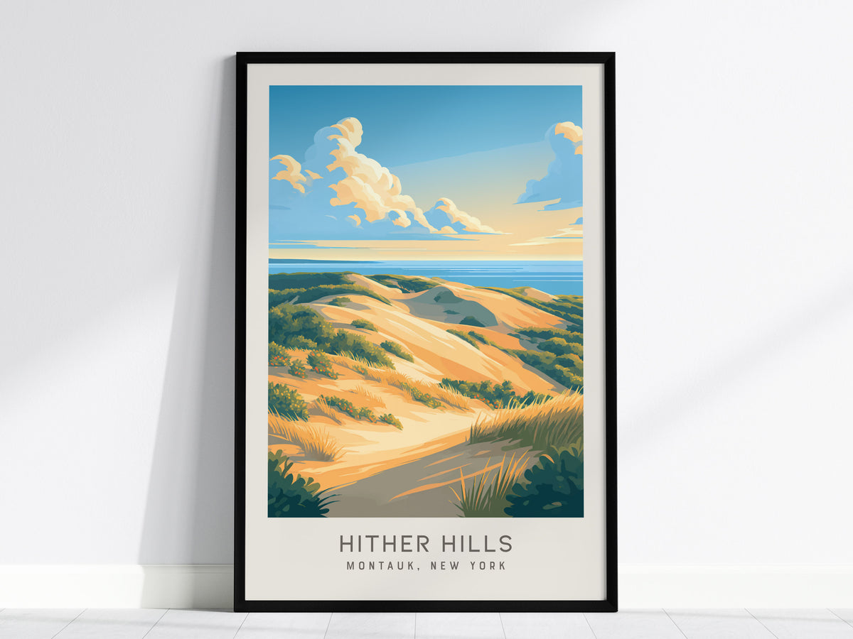Hither Hills Matte Border Poster | Montauk, New York Travel Wall Art — framed wall art, 24x36 in
