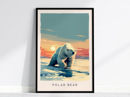 Polar Bear, Arctic Wildlife Poster | Majestic Ice Kingdom Explorer Wall Art — framed wall art, 24x36 in