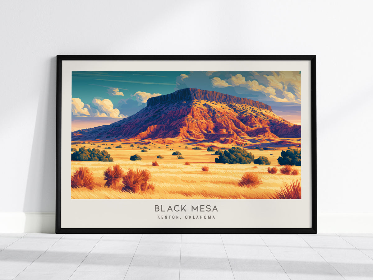 Black Mesa Landscape Matte Border Poster | Kenton, Oklahoma Travel Wall Art — framed wall art, 24x36 in