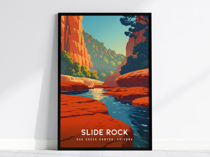 Slide Rock, Oak Creek Canyon, Arizona Poster | Red Rock Swimming Hole Travel Wall Art — framed wall art, 24x36 in