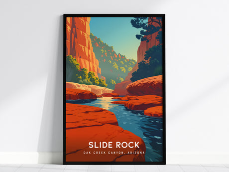 Slide Rock, Oak Creek Canyon, Arizona Poster | Red Rock Swimming Hole Travel Wall Art — framed wall art, 24x36 in