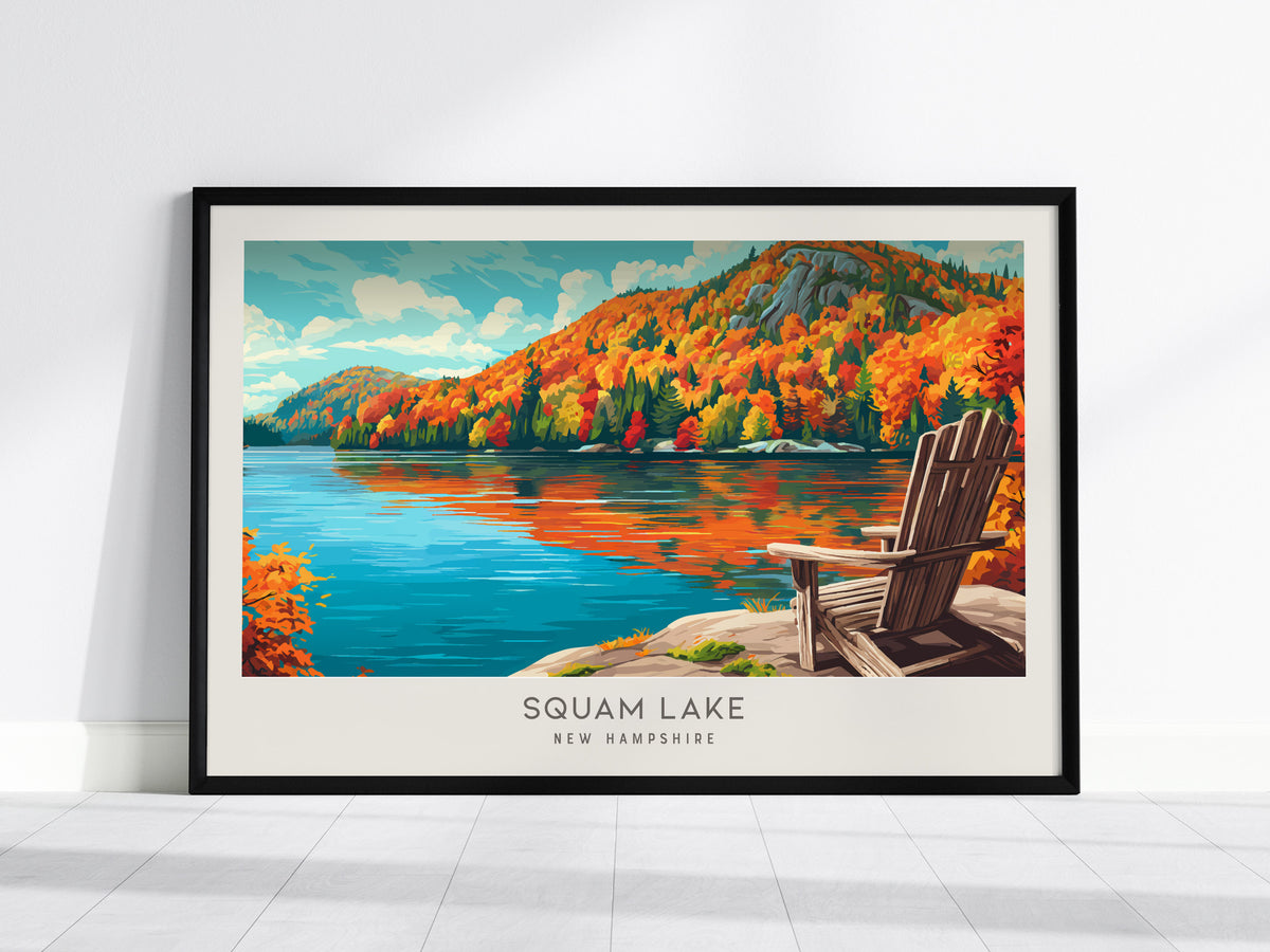 Squam Lake Landscape Matte Border Poster | New Hampshire Destination Print — framed wall art, 24x36 in