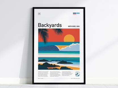 Backyards, Hawaii Poster | Tropical Surf Break Paradise Wall Art — framed wall art, 24x36 in
