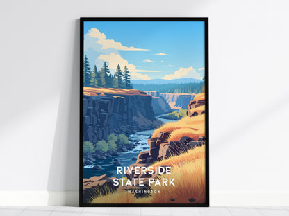 Riverside State Park, Washington Poster | Scenic River Trail Destination Print Wall Art — framed wall art, 24x36 in