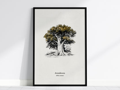 Avendesora Poster | Arbor Cantans Pen and Ink Print | Vintage Botanical Illustration Wall Art — framed wall art, 24x36 in