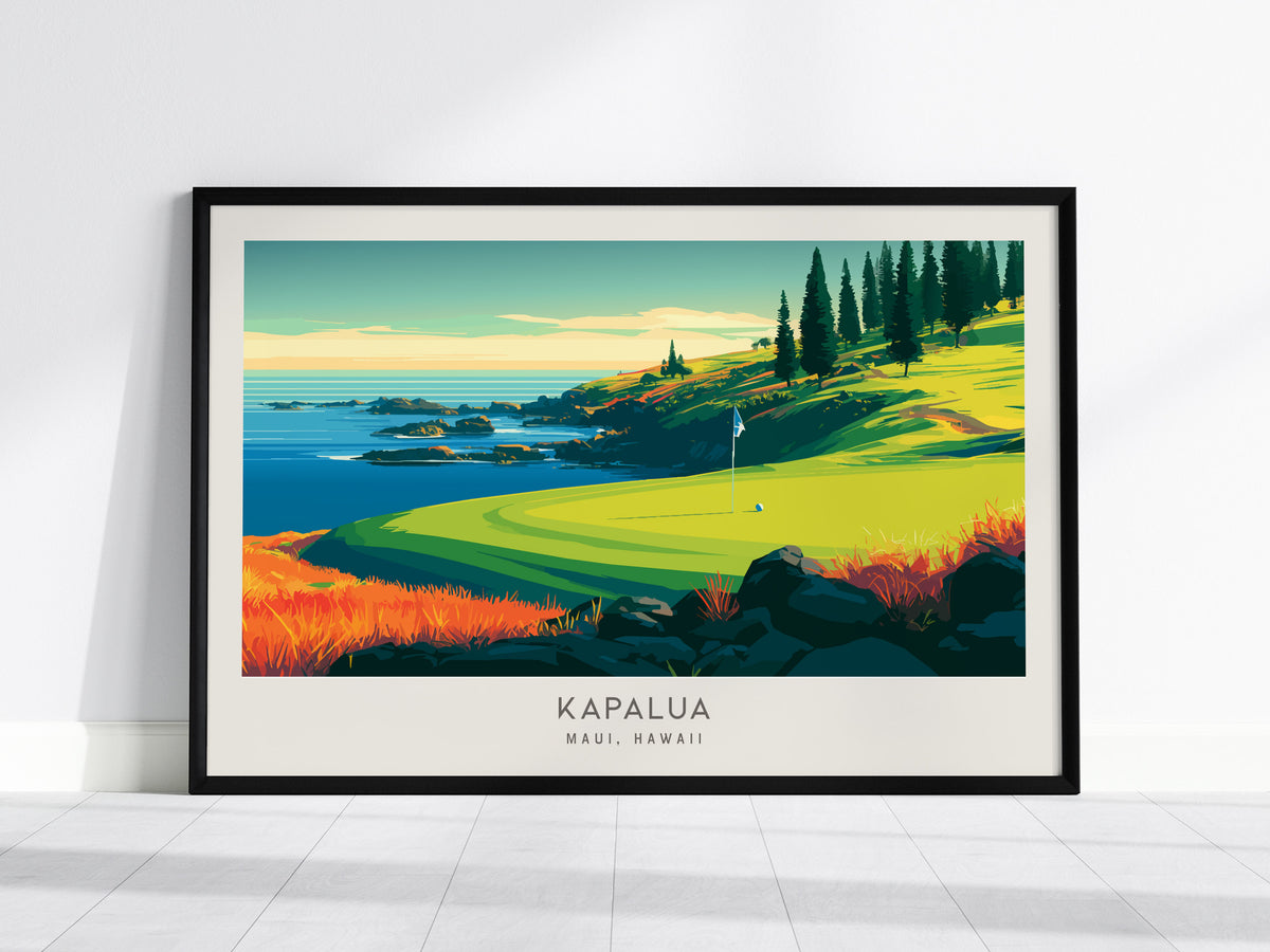 Kapalua Landscape Matte Border Poster | Maui, Hawaii Travel Wall Art — framed wall art, 24x36 in