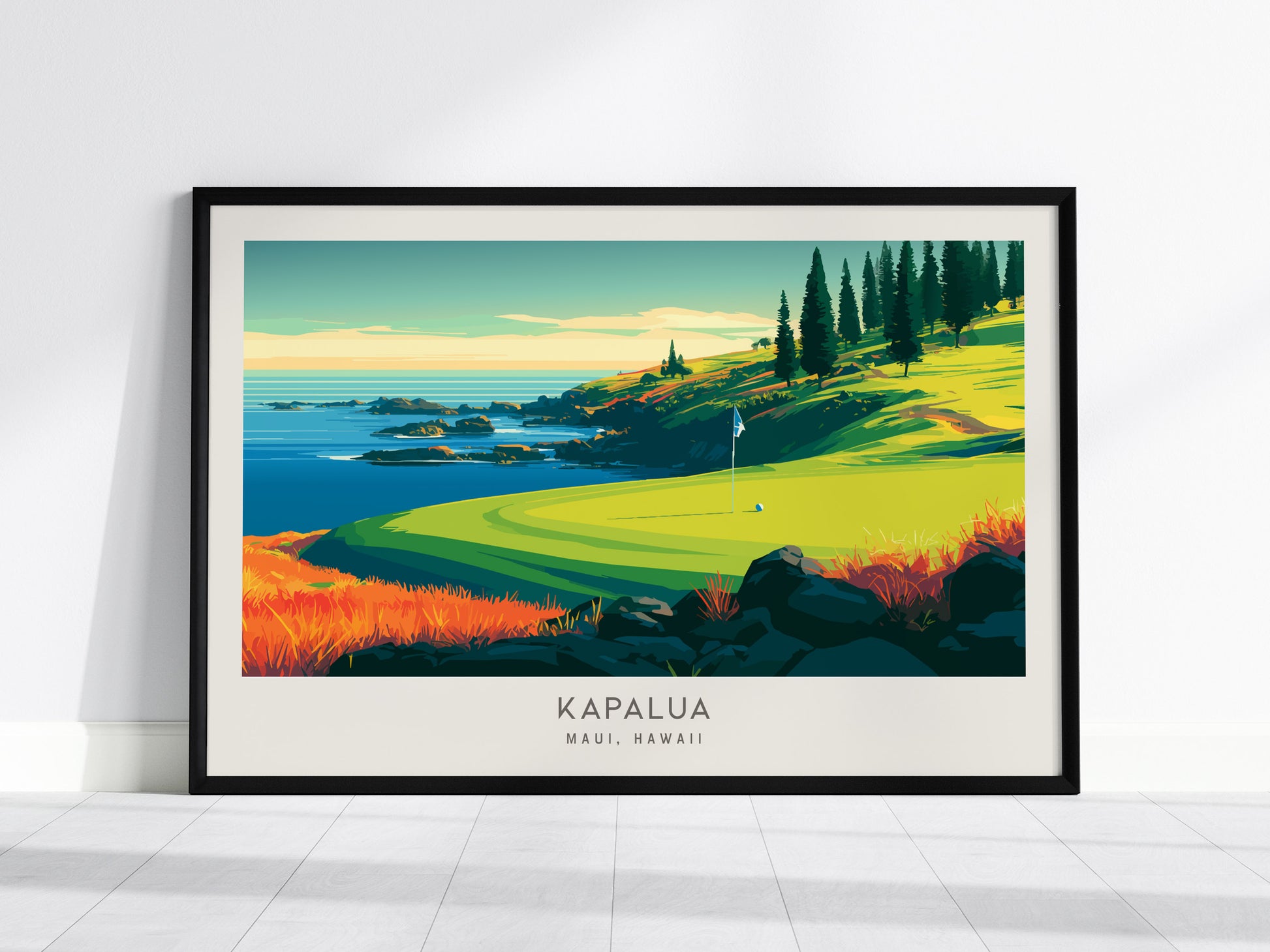 Kapalua Landscape Matte Border Poster | Maui, Hawaii Travel Wall Art — framed wall art, 24x36 in