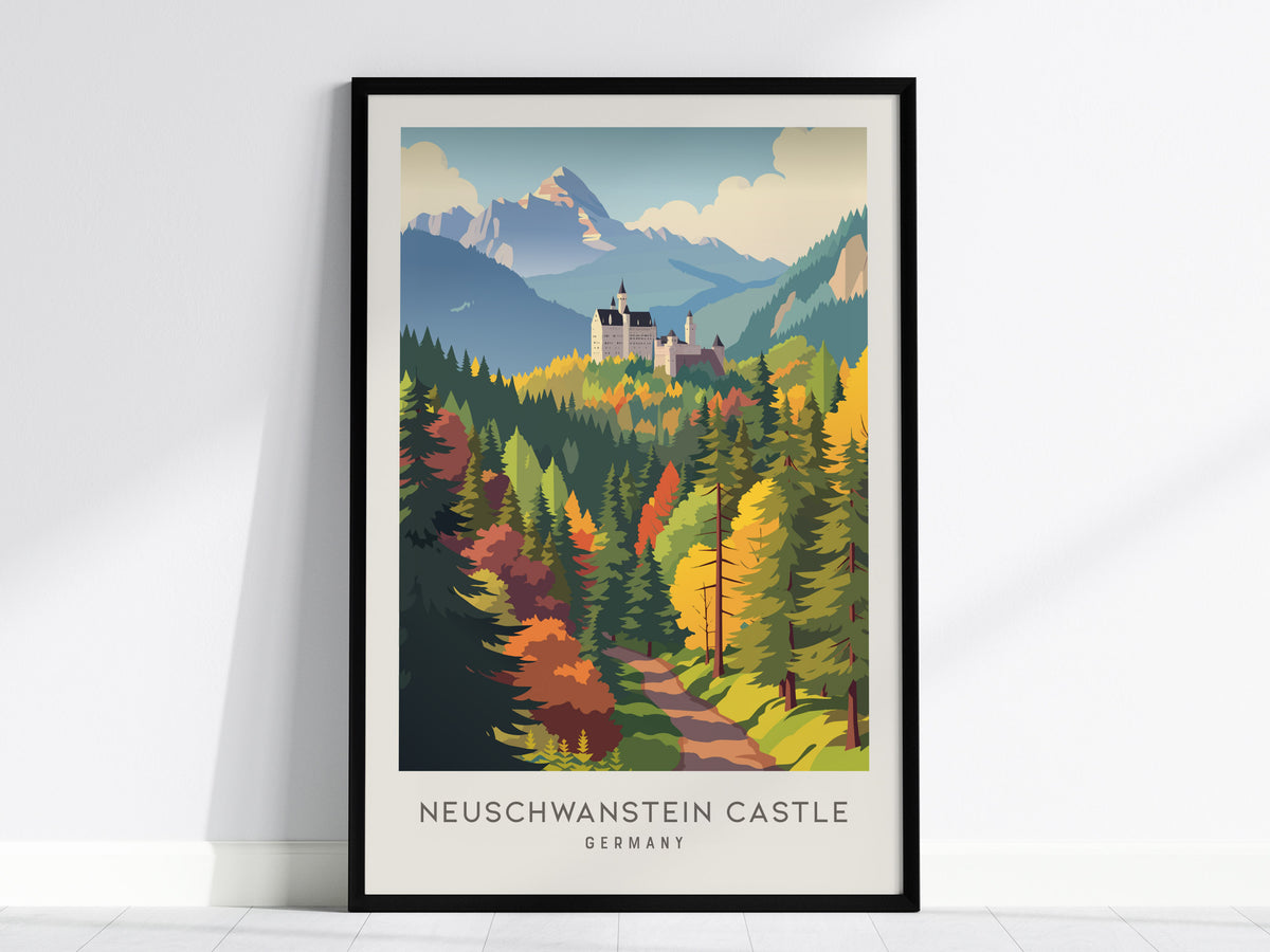 Neuschwanstein Castle Matte Border Poster | Germany Destination Print Travel Wall Art — framed wall art, 24x36 in