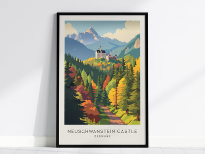 Neuschwanstein Castle Matte Border Poster | Germany Destination Print Travel Wall Art — framed wall art, 24x36 in