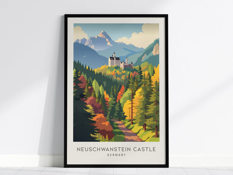 Neuschwanstein Castle Matte Border Poster | Germany Destination Print Travel Wall Art — framed wall art, 24x36 in