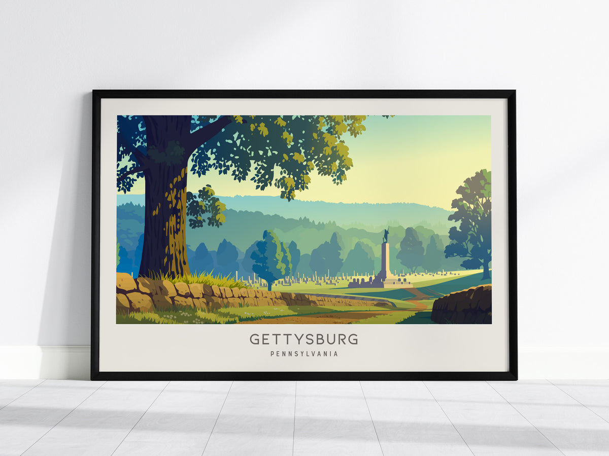 Gettysburg Landscape Matte Border Poster | Pennsylvania Framed or Unframed Vacation Wall Art — framed wall art, 24x36 in