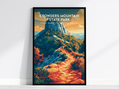 Crowders Mountain State Park, Kings Mountain, North Carolina Poster | Summit Trail Adventure Travel Wall Art — framed wall ar