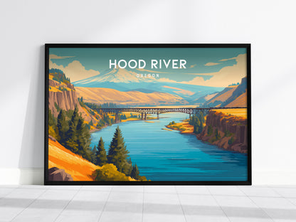 Hood River, Oregon Landscape Poster | Columbia River Gorge Destination Print Wall Art — framed wall art, 24x36 in