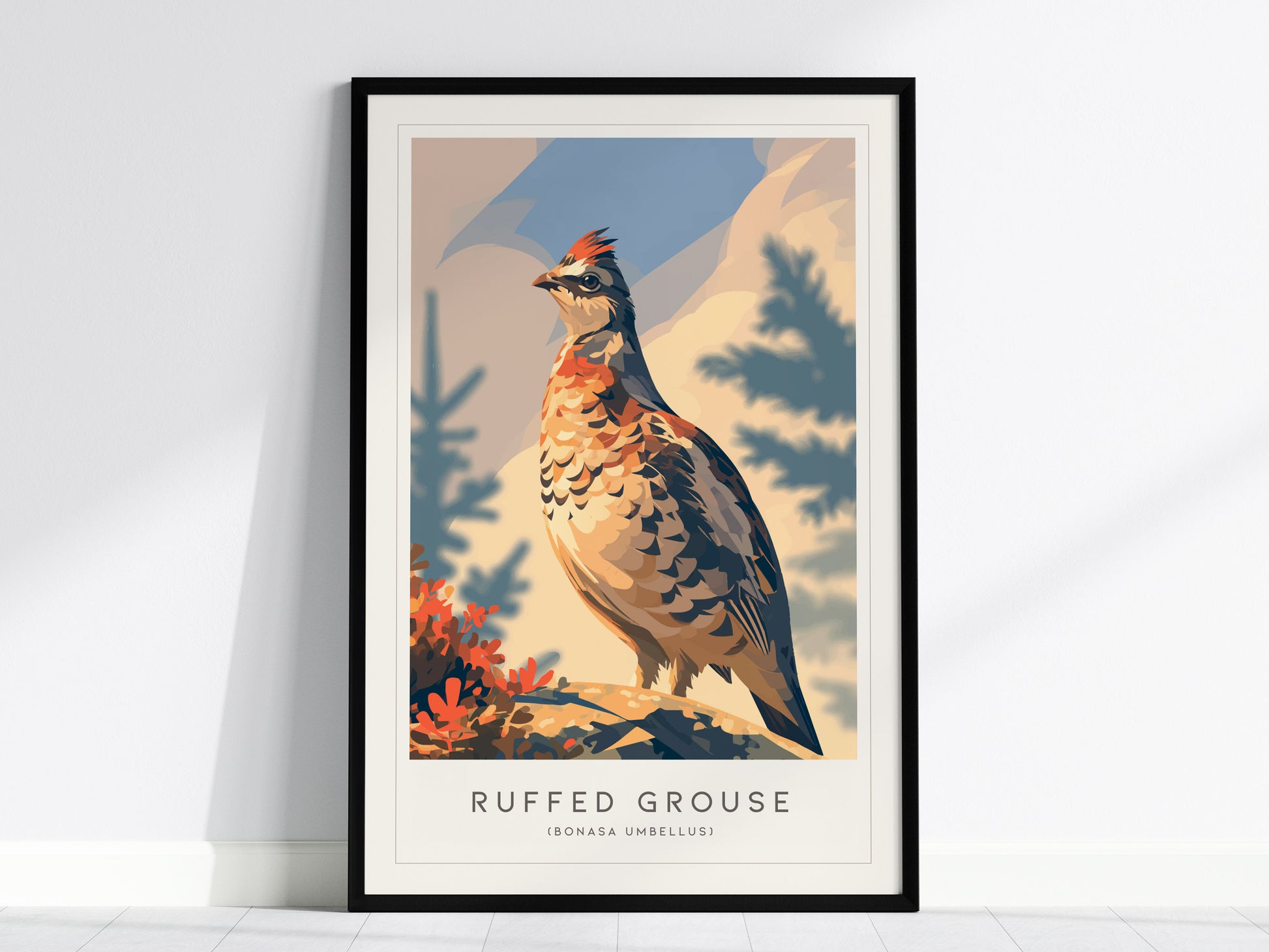 Ruffed Grouse Poster | Woodland Bird in Autumn Forest Wall Art — framed wall art, 24x36 in