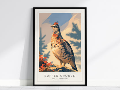 Ruffed Grouse Poster | Woodland Bird in Autumn Forest Wall Art — framed wall art, 24x36 in