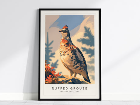 Ruffed Grouse Poster | Woodland Bird in Autumn Forest Wall Art — framed wall art, 24x36 in