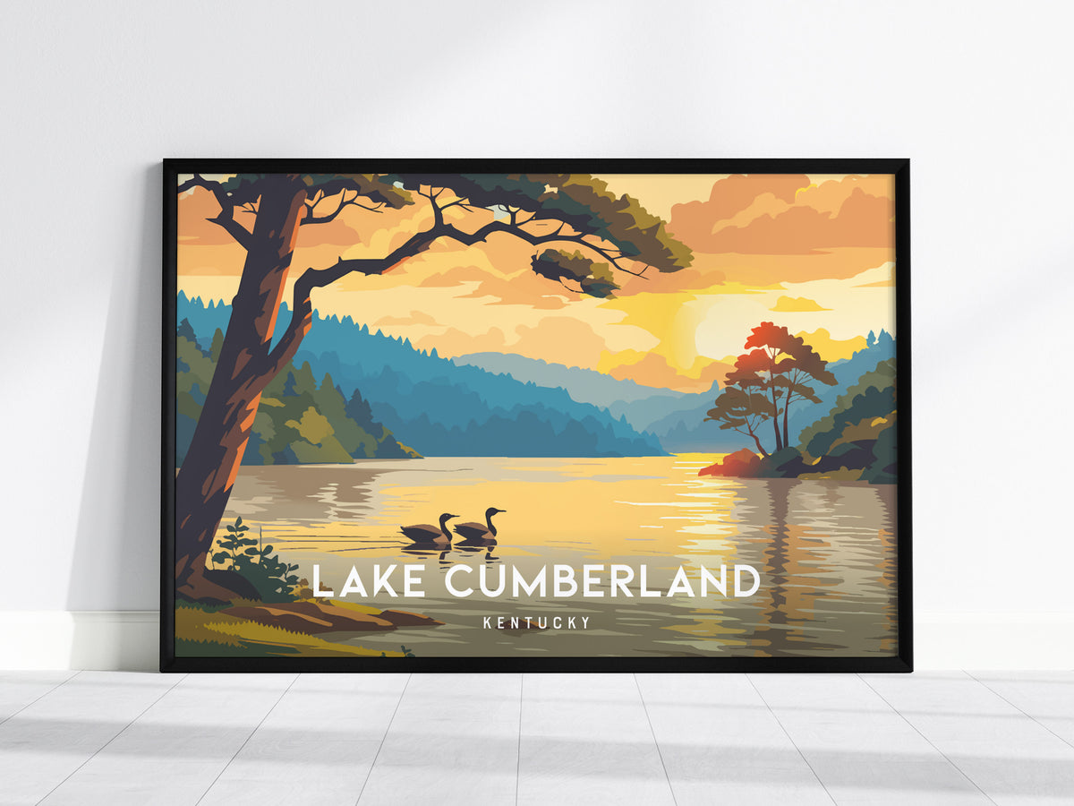 Lake Cumberland, Kentucky Landscape Poster | Framed or Unframed Lake House Decor Wall Art — framed wall art, 24x36 in