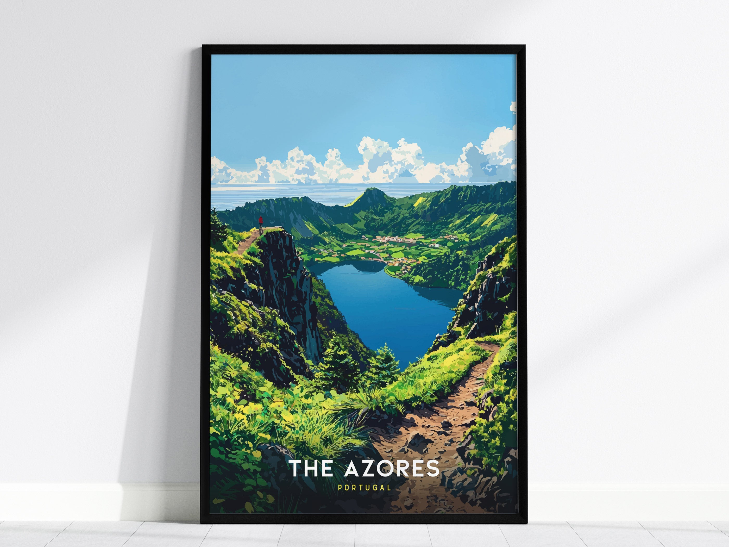 Azores Travel Poster | Sete Cidades Portugal Landscape Wall Art