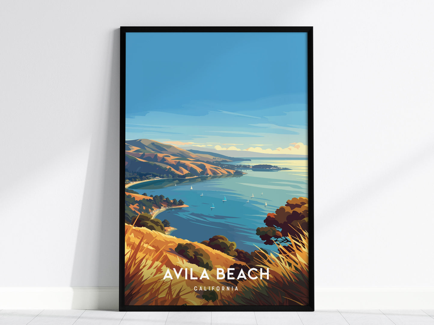 Avila Beach, California Poster | Golden Shore & Pier Coastal Wall Art — framed wall art, 24x36 in