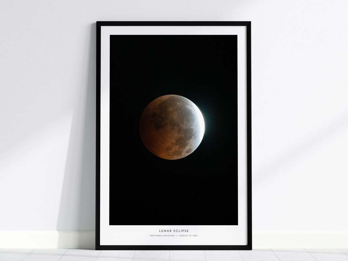 Lunar Eclipse Poster | NASA Southern Louisiana Space Photography Wall Art — framed wall art, 24x36 in