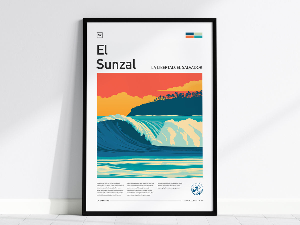 El Sunzal, La Libertad, El Salvador Poster | Tropical Surf Wall Art — framed wall art, 24x36 in