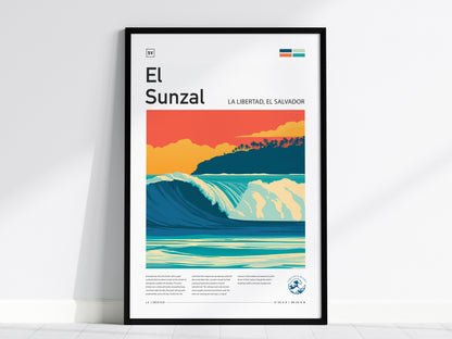 El Sunzal, La Libertad, El Salvador Poster | Tropical Surf Wall Art — framed wall art, 24x36 in