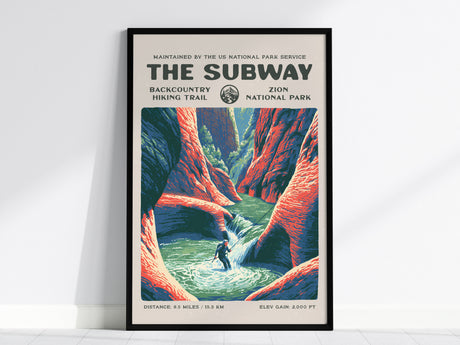 The Subway, Zion National Park Poster | Hiker Gift | Backcountry Canyon Trail Wall Art — framed wall art, 24x36 in